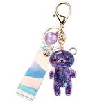 KUPOOL Acrylic Starry Bear Keychain Cute Trendy Bear Key Ring/Pendant Key Chain Jewelry Gift For Children Women Girlfriend Trendy Bag Backpack Car Keys Pendant, Purple