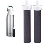 BRITA Stainless Steel Water Bottle with Filter (591 mL) + Brita Water Filter Bottle Replacement Filters (2 Count)