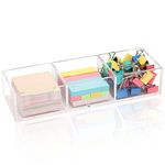 Dealpoli Acrylic Sticky Note Holder 3in1 Self-Stick Note Pad Holder Note Dispenser Memo Pad Holder Desk Organizer for School Office Home with 3 Compartments(DP003)