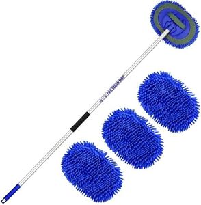 160cm 63" Brosse Lavage Voiture Manche Telescopique Balai Nettoyage Camion Microfibre Kit Pinceau Camping Car Caravane 2 en 1 Produit Auto Brise Exterieur Intérieur Mop (3 Tête de Remplacement)