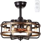 IZOWE Farmhouse Ceiling Fan with Lights, Ceiling Fan Light Caged, 19" Industrial Flush Mount Fan Lights Ceiling Bladeless Ceiling Fans Bedroom 6xE12