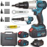 2-in-1 Cordless Rivet/Rivet Nut Tool, Battery Powered Rivet Nut Gun for Nuts(1/4", 5/16", 3/8"), Electric Pop Rivet Gun for Blind Rivets(1/8'', 5/32'', 3/16"), Automatic Manual Rivet, 2Pcs 5.0Ah Batt