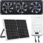 25W Solar Powered Exhaust Fan Kit with 12000mAh Lithium Battery Ideal for Chicken Coops Greenhouses Attics and Sheds 2600RPM 10ft Cord IP67 Waterproof Black