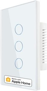 SmartSetup Homekit Certified Smart Light Switch WiFi Apple 3 Gang WS03, White