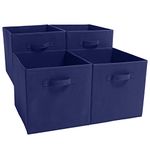 EZOWare Set of 4 Collapsible Storage Cubes, Foldable Fabric Organizer Basket Bin Boxes Set with Handles for Baby Kids Toy Nursery Room Home Closet Drawers - 33 x 37 x 33cm / Dark Denim Blue