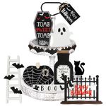 Mriazxoon 14 Pcs Halloween Tiered Tray Decoration Set Halloween Bat Coffin Witches Ghost Halloween Centerpiece Tiered Tray Decor for Table Shelf