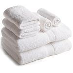 Sweet Needle 6 Piece Towel Set - 2 Bath Towels, 2 Hand Towels and 2 Washcloths Cotton Daily Use Hotel Spa Quality Soft Highly Absorbent Quick Dry Light Weight (White)