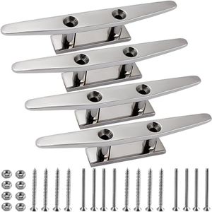 SHENGHUISS Boat Open Base Cleat 316 Stainless Steel Mooring Dock Cleat for Boat,Deck,Hook (4 inch 4 Pack)