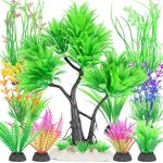 Aquarium Tree Plants Decorations, Fish Tank Plastic Plant Decor Set 10 Pieces