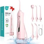 COSLUS Water Teeth Flosser: 300ML Electric Water Tooth Floss Cordless Jet Flossers for Teeth Cleaning IPX7 Waterproof Rechargeable Portable Travel Floss Light-Pink