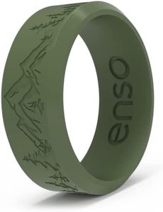 Enso Rings Etched Bevel Silicone Wedding Ring - Comfortable and Flexible Design for Active Lifestyle - Pine Peak, Size 10