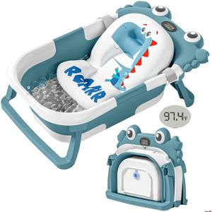 Collapsible Baby Bathtub for Newborns with Thermometer and Soft Floating Cushion Portable and Foldable Travel Baby Bath Tub for Infants to Toddler 0-36 Month (Blue)