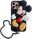 Soft Silicone Case with Ring Strap for Apple iPhone 7 8 6 6S Plus 5.5 Mouse Black Color Cartoon Anime Super Cute Lovely Adorable Fun Kids Girls