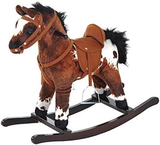 Qaba Kids Metal Plush Ride-On Rocking Horse Chair Toy with Realistic Sounds - Dark Brown/White