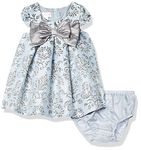 Bonnie Baby Baby Girls Short Sleeve Jacquard Party Dress, Blue, 0-3 Months