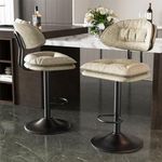 Nalupatio Modern Bar Stools Set of 2, Double-Layer Ergonomic Upholstered Bar Stools with Back, Adjustable Double-Layer Counter Stools, Swivel Barstools for Kitchen Island, Oatmeal