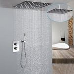 GOWE Ceiling Mounted Rain Shower Head Thermostatic Valve Mixer Tap Hand Sprayer 16"