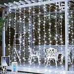 Joycome Solar Curtain Lights 3x3M 300 LED Gazebo Lights with Remote, 8 Modes Solar Garden Lights Waterproof Wall Fairy for Balocony Fence Pergola Mauquee Wedding Party Decorations - Cool White