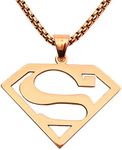 Tapp Collections Stainless Steel Superhero Superman Pendant Necklace, Stainless Steel Chain / Rose Gold Color, Pendant: 32 x 47 mm; Necklace: 18" + 2" extension