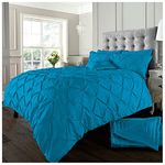 GC GAVENO CAVAILIA Pinch Pleated Double Bedding Set, Diamond Pleat Pintuck Comforter Cover, Soft Polycotton & Breathale Quilt Cover, Deep Teal