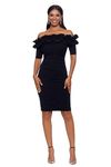 Xscape Women's Knee Length Off The Shoulder Scuba Crepe Dress (Reg and Petite), Black, 6