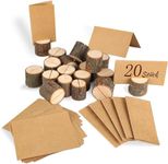 XIEJ 20 Pieces Wooden Place Card Holders + 25 Pieces Card Made of Kraft Paper, Wood Table Number Holders, Table Card Holder Rustic, Photo Holder for Wedding Decoration and Home Decorations