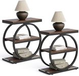 LITTLE TREE End Table Set 2, Side Table with 3 Tiers Shelves, Slim Sofa Side Table for Living Room, Tall Bedside Table Nightstand for Bedroom, Rustic Brown and Black