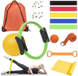 Pilates Equipment for Women Home Workout, Pilates Kit Ring and Ball Set with Pilates Ring, Resistance Bands, Massage Lacrosse. Full-Body Fitness Set for Toning Arms, Thighs Legs & Core, Orange