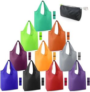 BeeGreen Reusable-Grocery-Bags-Foldable-Machine-Washable-Reusable-Shopping-Bags-Bulk Colorful 10 Pack 50LBS Extra Large Folding Reusable Bags Totes w Zipper Storage Pouch Lightweight Polyester Fabric