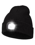 Gifts for Men, Unisex LED Beanie Hat with Light, 4 LED USB Rechargeable Hands Free Headlamp Winter Warm Knitted Cap, Flashlight Head Lights Hat Torch Cap Women Men Gifts for Camping Hiking (Black)