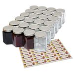 Better Bottles 8oz Jam Jars with Lids and Sticker Labels, 24 Pack, Reusable Hexagonal Canning Storage for Preserves, Jelly, Herbs, and Spices, Clear Glass