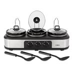 Tower T16015 Three Pot Slow Cooker with Independent Temperature Controls, Keep Warm Function, 3 x 1.5L, Stainless Steel, Black