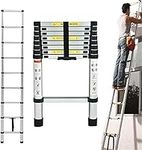 Telescoping Ladder 8.5FT Aluminum Lightweight Extension Ladder with Locking Mechanism and Non-Slip Feet Multi-Purpose Collapsible Ladder for Household and Outdoor Working 330 lb Capacity