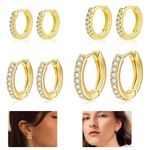 SANNIDHI® 4 Pairs Hoop Earrings for Women Boho Gold Earrings Fashion Trendy Zircon Hypoallergenic Earrings 8mm 10mm 12mm 14mm Huggie Hoop Earrings Jewellery Birthday Gift for Women, Girls