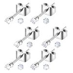 6 Pairs 2mm Small Cubic Zirconia Stud Earrings Tiny Diamond Stud Earrings Women's Stainless Steel Round Clear CZ Earrings for Men Women Dainty Cartilage Earring Stud Set