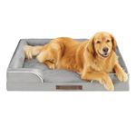 Codi Extra Large Memory Foam Layer Dog Bed, Washable Orthopedic Dogs Beds Couch with Removable Zipper Cover, Waterproof Pet Sofa with U-Shape Bolster, Grey, 106x81x(8.9+8.9) cm