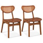 Giantex Wood Dining Chairs Set of 2, Armless Kitchen Chairs w/Breathable Mesh Cane Backrest, Rubber Wood Legs, Farmhouse Side Chairs, Max Load 265 lbs,Rattan Accent Chairs for Restaurant, Walnut