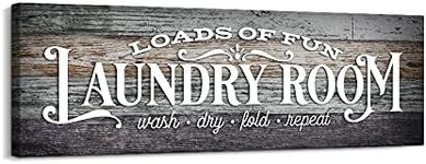 Kas Home Vintage Laundry Room Sign Canvas Wall Art | Laundry Schedule Funny Rules Prints Signs Framed | Bathroom Laundry Room Decor (17 x 6 inch, Laundry - E)