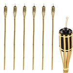 6X Natural 113cm Bamboo Garden Fire Torches - Outdoor Paraffin Lamp Oil Burner Tiki Candle Flame Lantern Stake Light - by Harbour Housewares