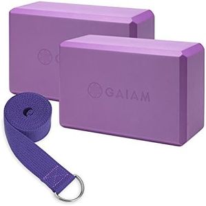 Gaiam Yoga Block 2 Pack & Strap Set, Deep Purple
