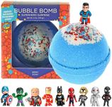 (Superhero Surprise) - Superhero BUBBLE Bath Bomb with Surprise Minifigure Inside - in Gift Box - Big Blue Kids Bath Fizzy By Two Sisters Spa - For Boys and Girls - Homemade by Moms in the USA