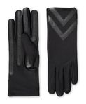isotoner womens Spandex Touchscreen Cold Weather Gloves With Warm Fleece Lining and Chevron Details, Solid Black - Smartdri, Large-X-Large