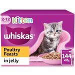 Whiskas 2-12 months Kitten, Poultry Feasts in Jelly, 144 x 85g Pouches, Wet Cat Food