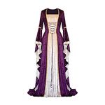 Renaissance Costume Womens Medieval Faire Halloween Cosplay Costumes Velvet Irish Retro Gothic Gown Long Over Dresses (CA/US, Alpha, Medium, Regular, Regular, Purple)