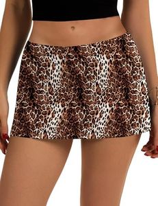 LOMON Women's Athletic Skorts Low Waist Casual Mini Skorts Skirt with Built-in Shorts with Pockets Sexy Going Out Outfits Cheetah Print M
