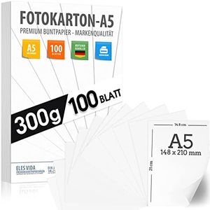 Cartón fotográfico A5, color blanco, 300 g/m², papel de dibujo prémium, sin imprimir, para tarjetas, presentaciones, manualidades, papel grueso, para aprendizaje universitario, guardería, cartón