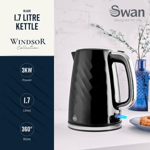 Swan Windsor Rapid Boil Kettle – Black Electric Kitchen Appliance