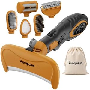 Aurapaws 6 in 1 Dog Grooming Brushes Kit - Professional Deshedding Dog Brush Tools with Slicker, Bristle Brush, Roller Hair Remover, Undercoat Rake for Dogs, Cats & All Fur Types Pet Daily Groom