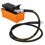 VEVOR Air Hydraulic Pump 10000 PSI Air Over Hydraulic Pump 0.42Gal Reservoir Air Treadle Foot Actuated Hydraulic Pump 3/8" NPT 4.1ft Hose 2 Connector Single Acting for Car Repair, Orange (Without Oil)