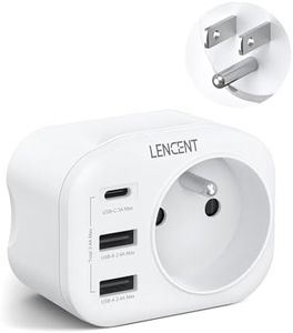 LENCENT Adaptateur Prise USA Américaine Canada Mexique Thaïlande Adaptateur de Voyage 2 Ports USB et 1 Port USB-C adapté aux États-Unis, Adaptateur électrique Mâle USA/Femelle France, Type B